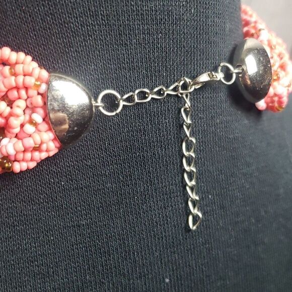 Pink Bead Braided Bohemian Style Necklace - Picture 4 of 5